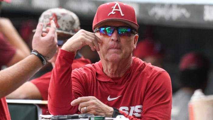Razorbacks coach Dave Van Horn before start of Friday's scrimmage